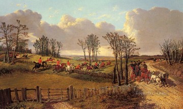 ジョン・フレデリック・ヘリング・ジュニア Painting - ジョン・フレデリック・ヘリング・ジュニア馬による公道での馬車と四人の狩猟シーン